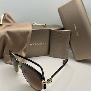 Bulgari Women's Brown Sunglasses with Gold Accents